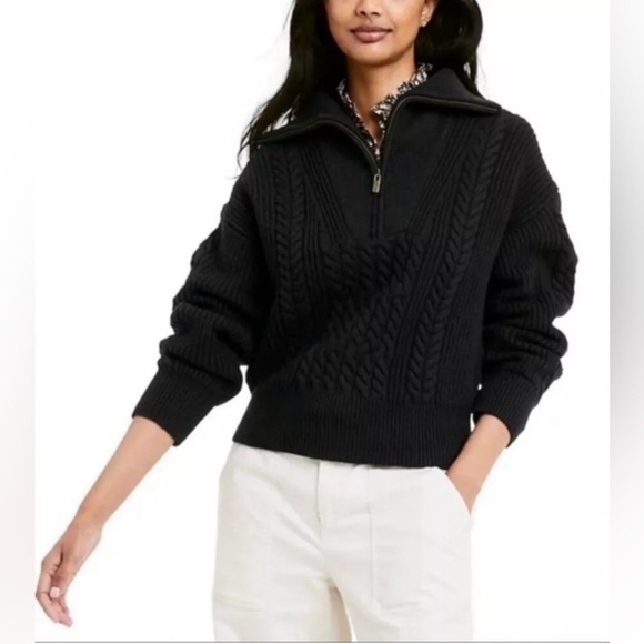 NWOT Nili Lotan x Target Quarter Zip Cable Knit Sweater Black Size 1X - Picture 1 of 13